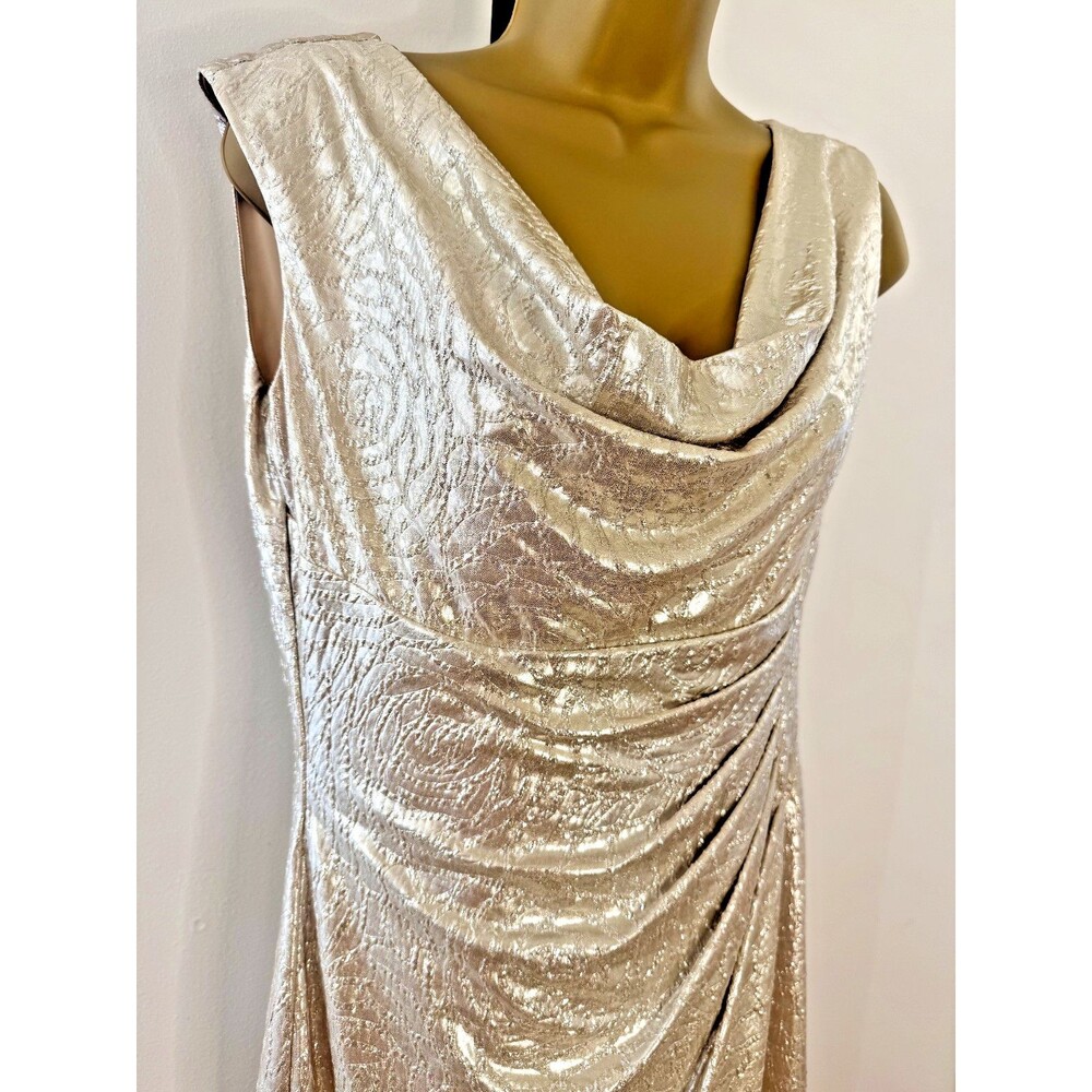 Lauren Ralph Lauren Sleeveless Dress 6 Metallic Gold Ruched Sparkly Glam Party